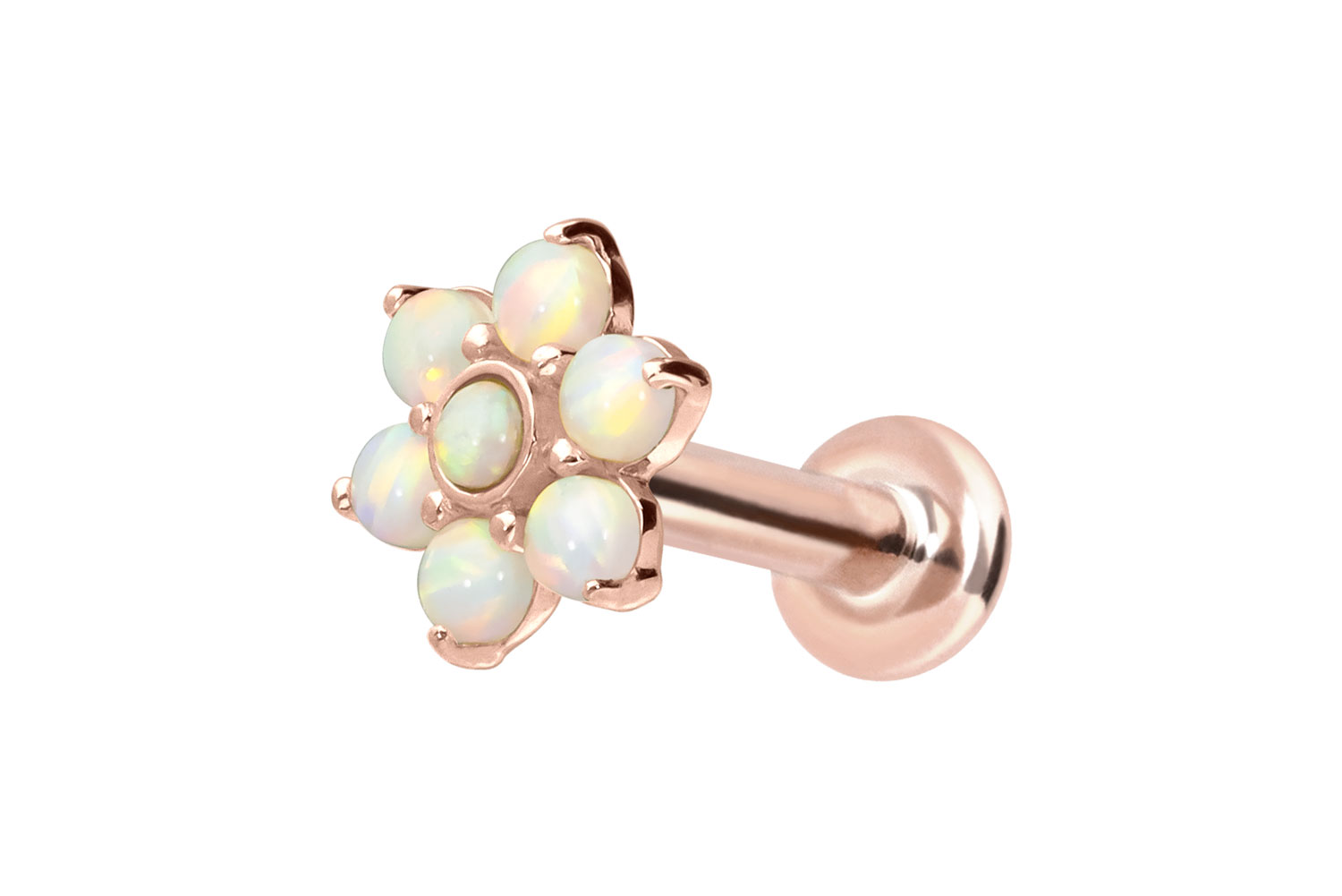 14 Karat Gold Labret Piercing mit Innengewinde BLUME + 7 SYNHETISCHE OPALE